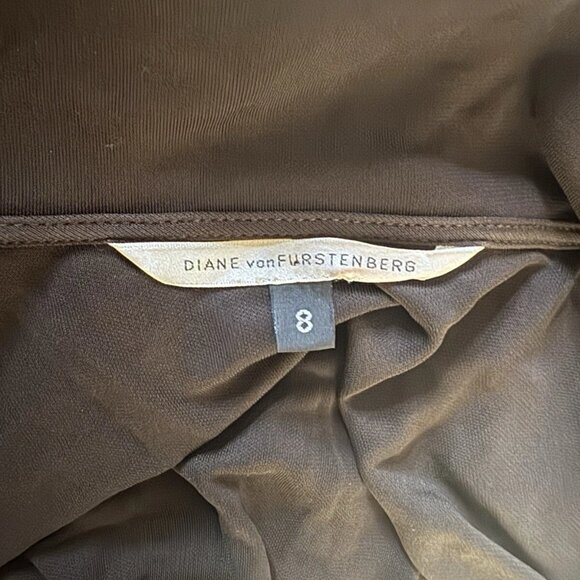 Women’s Diane Von Furstenberg Solid Brown V-Neck Collared Tie Wrap Dress - Picture 8 of 10